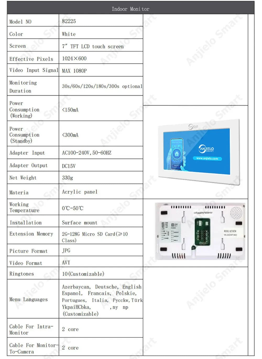 Anjielo Smart 1080P 7/10 Inch Touch Monitor with RFID Card Access Control System for Home Villa 2 Line Video Intercom Doorbell Kit