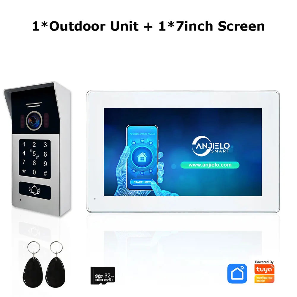 Anjielo Smart 1080P 7/10 Inch Touch Monitor with RFID Card Access Control System for Home Villa 2 Line Video Intercom Doorbell Kit