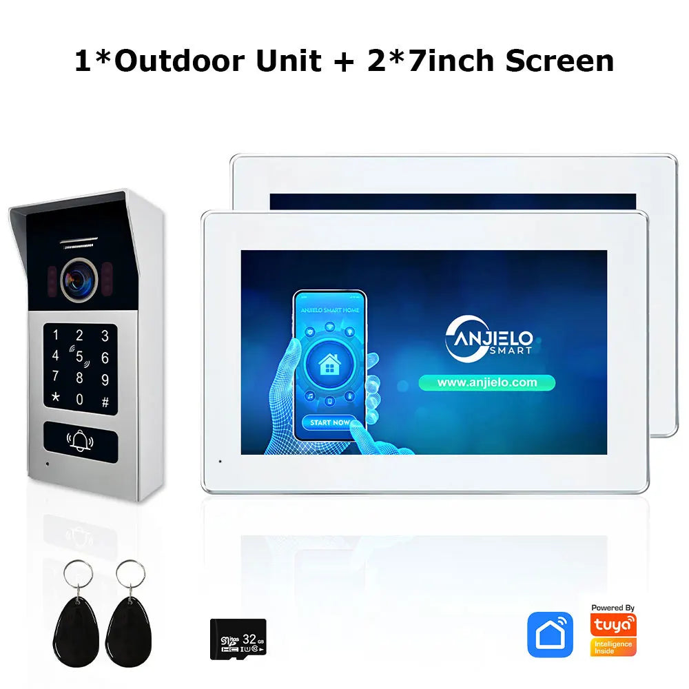 Anjielo Smart 1080P 7/10 Inch Touch Monitor with RFID Card Access Control System for Home Villa 2 Line Video Intercom Doorbell Kit