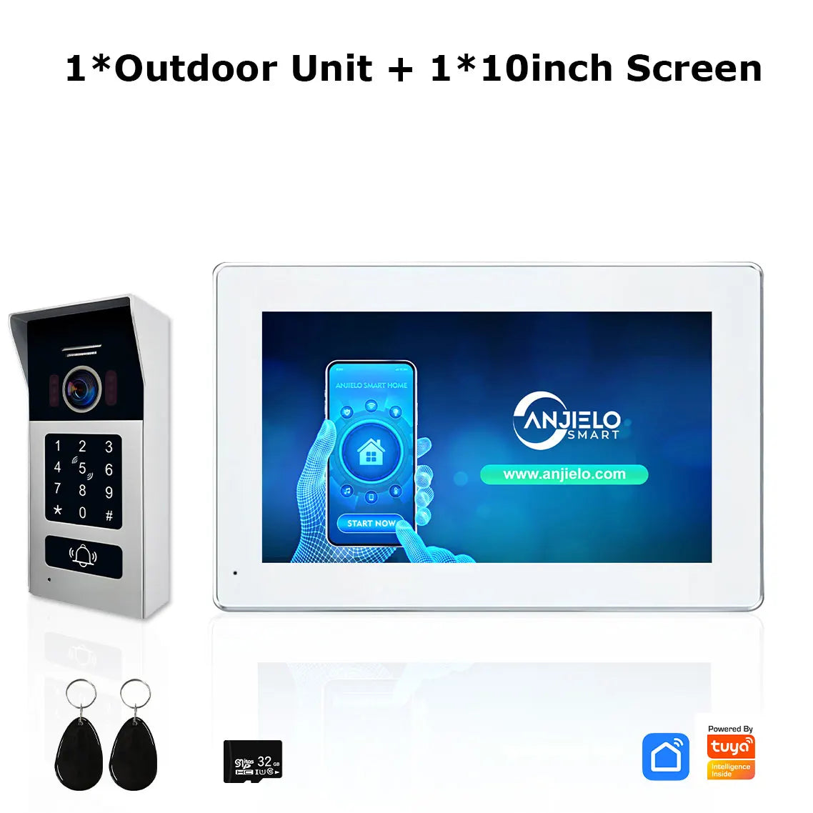 Anjielo Smart 1080P 7/10 Inch Touch Monitor with RFID Card Access Control System for Home Villa 2 Line Video Intercom Doorbell Kit