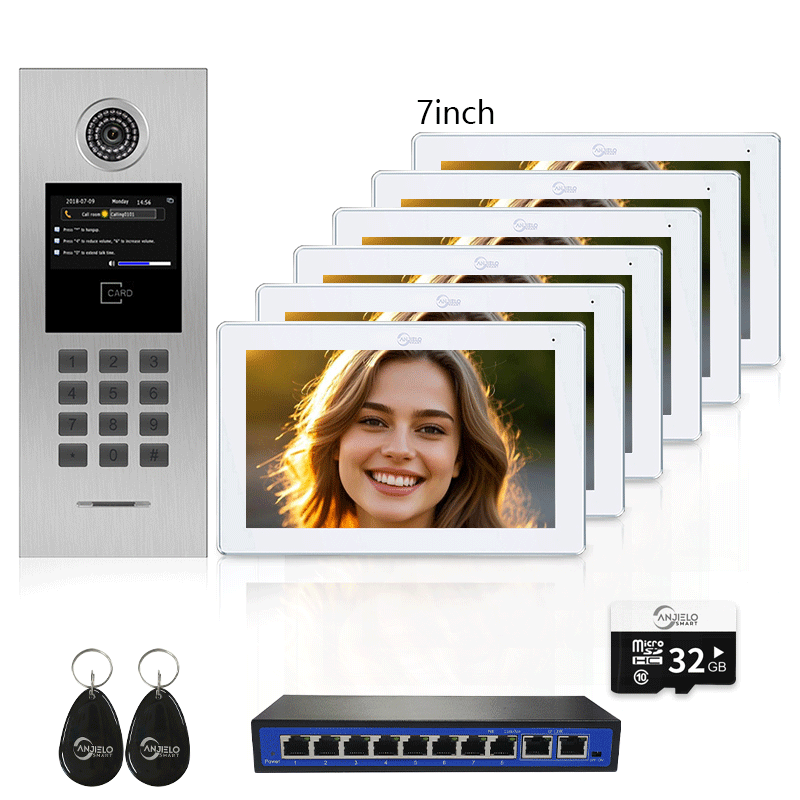 Anjielo Tuya Smart Video Intercom System 7 Inch IP Video Intercom Phone for Apartment Building Security Home Access Control System with Numeric Keypad and IC Card for 1-999 Individual Units