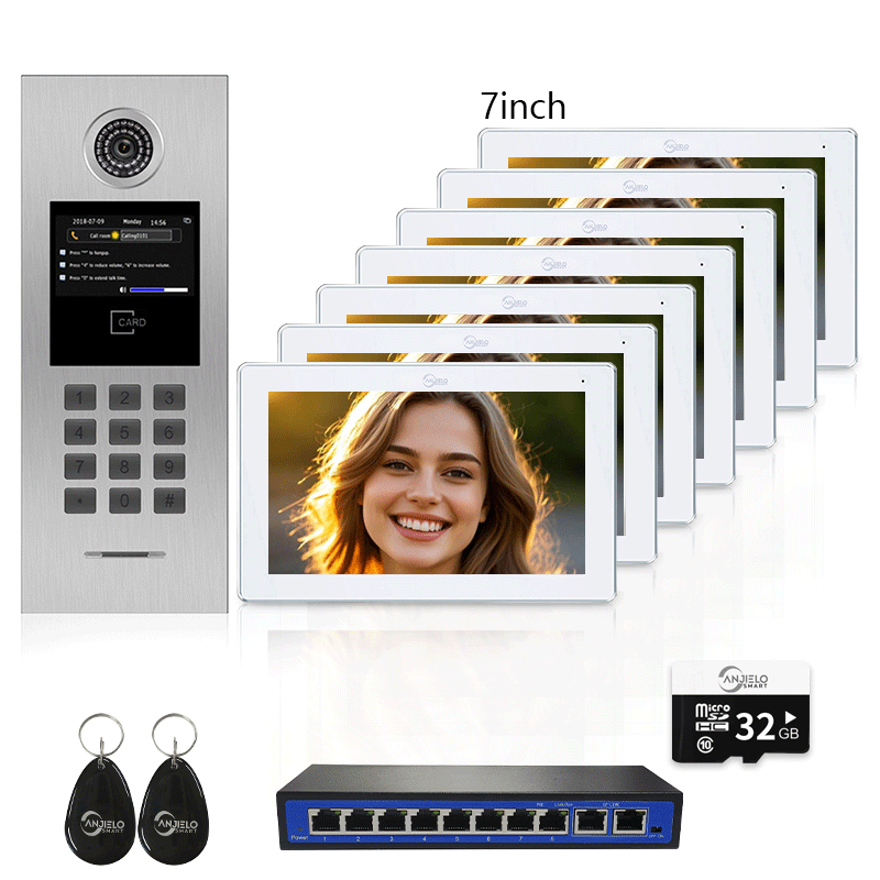 Anjielo Tuya Smart Video Intercom System 7 Inch IP Video Intercom Phone for Apartment Building Security Home Access Control System with Numeric Keypad and IC Card for 1-999 Individual Units