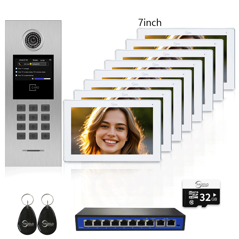 Anjielo Tuya Smart Video Intercom System 7 Inch IP Video Intercom Phone for Apartment Building Security Home Access Control System with Numeric Keypad and IC Card for 1-999 Individual Units