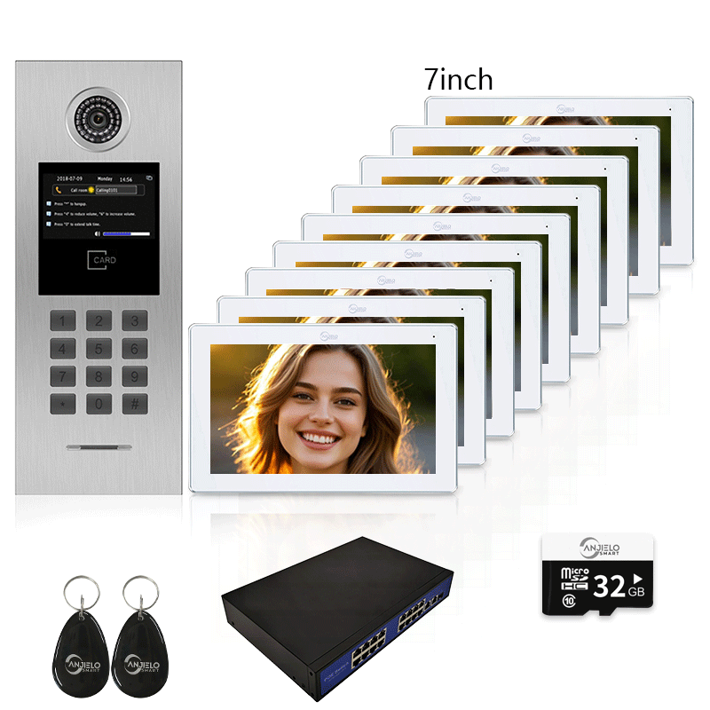 Anjielo Tuya Smart Video Intercom System 7 Inch IP Video Intercom Phone for Apartment Building Security Home Access Control System with Numeric Keypad and IC Card for 1-999 Individual Units