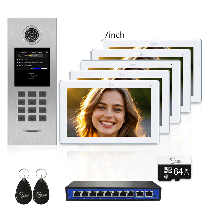 Anjielo Tuya Smart Video Intercom System 7 Inch IP Video Intercom Phone for Apartment Building Security Home Access Control System with Numeric Keypad and IC Card for 1-999 Individual Units