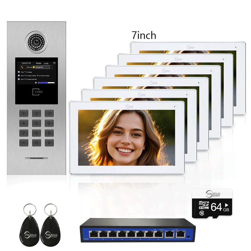 Anjielo Tuya Smart Video Intercom System 7 Inch IP Video Intercom Phone for Apartment Building Security Home Access Control System with Numeric Keypad and IC Card for 1-999 Individual Units