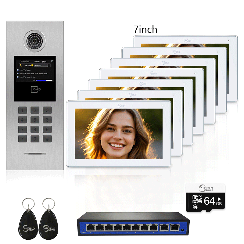 Anjielo Tuya Smart Video Intercom System 7 Inch IP Video Intercom Phone for Apartment Building Security Home Access Control System with Numeric Keypad and IC Card for 1-999 Individual Units