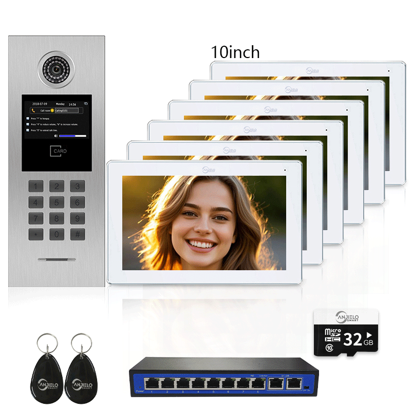 Anjielo Tuya Smart Video Intercom System 7 Inch IP Video Intercom Phone for Apartment Building Security Home Access Control System with Numeric Keypad and IC Card for 1-999 Individual Units