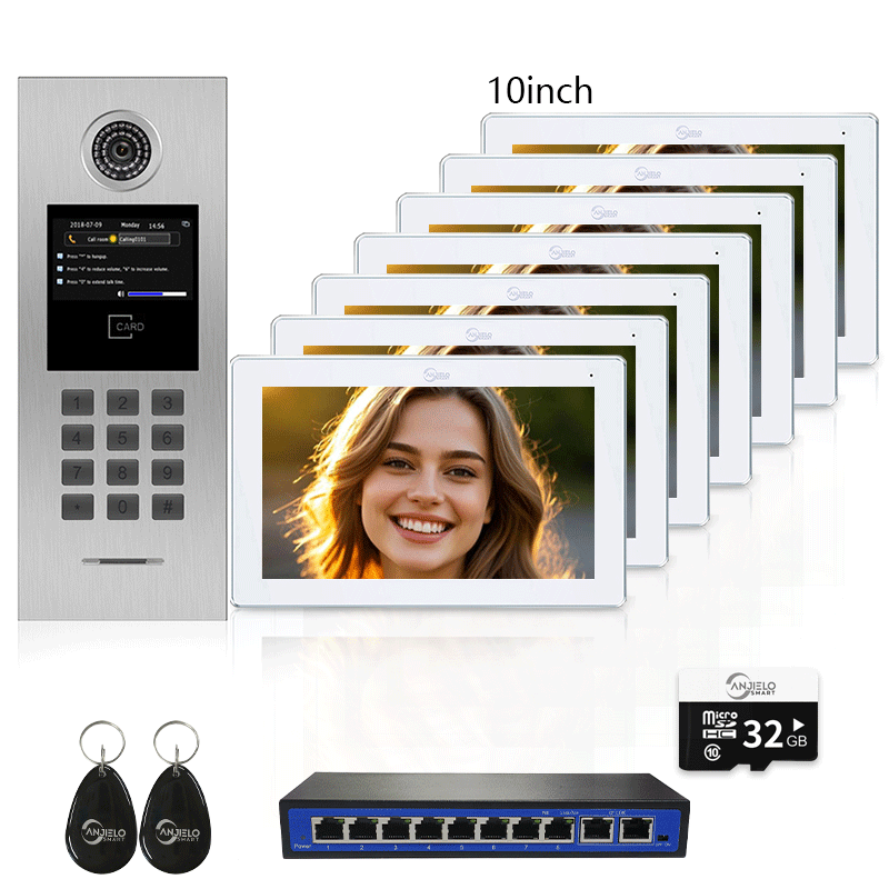 Anjielo Tuya Smart Video Intercom System 7 Inch IP Video Intercom Phone for Apartment Building Security Home Access Control System with Numeric Keypad and IC Card for 1-999 Individual Units