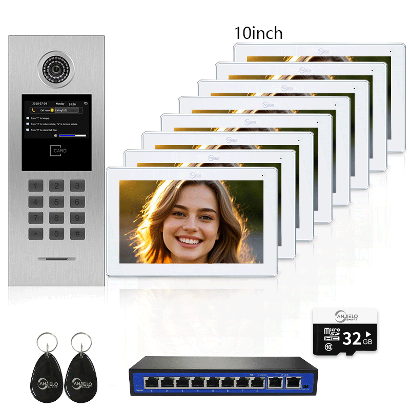 Anjielo Tuya Smart Video Intercom System 7 Inch IP Video Intercom Phone for Apartment Building Security Home Access Control System with Numeric Keypad and IC Card for 1-999 Individual Units
