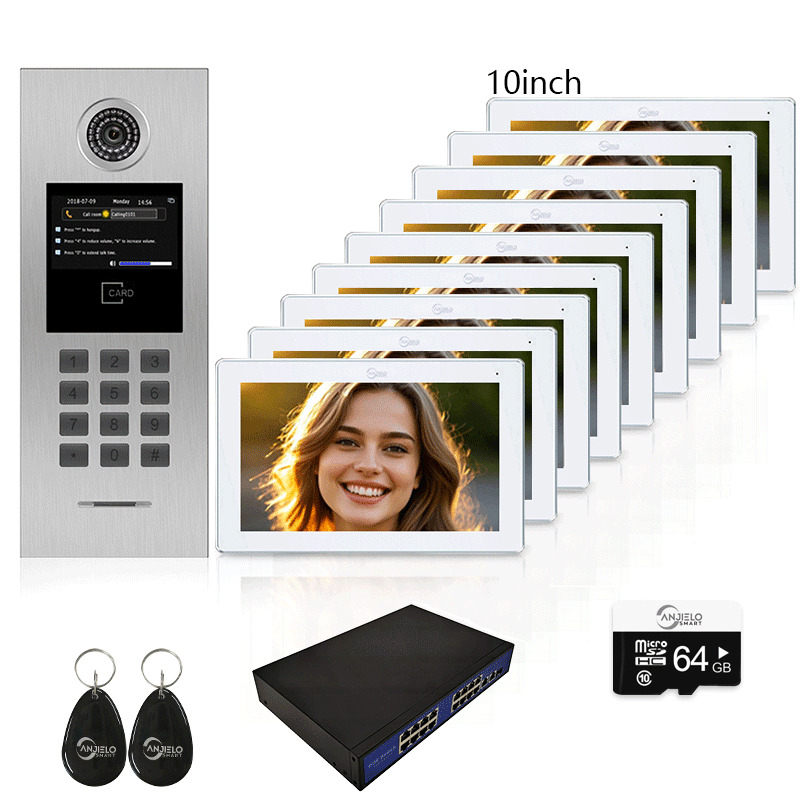 Anjielo Tuya Smart Video Intercom System 7 Inch IP Video Intercom Phone for Apartment Building Security Home Access Control System with Numeric Keypad and IC Card for 1-999 Individual Units