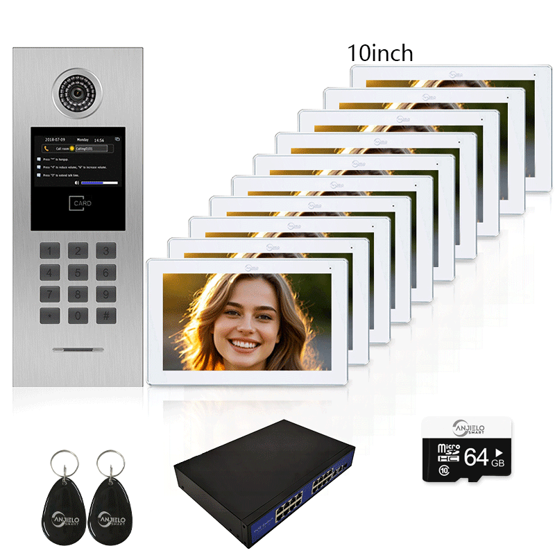 Anjielo Tuya Smart Video Intercom System 7 Inch IP Video Intercom Phone for Apartment Building Security Home Access Control System with Numeric Keypad and IC Card for 1-999 Individual Units