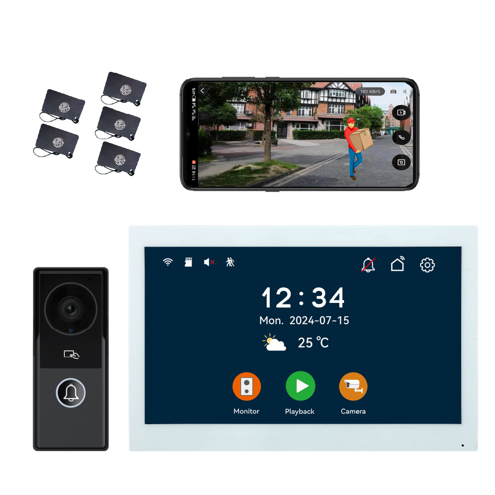 Anjielo 7 inch or 10 inch 1024x600 pixel IPS touch screen carries micro SD card with a 10-level, up to 512GB 2-wire digital video intercom kit