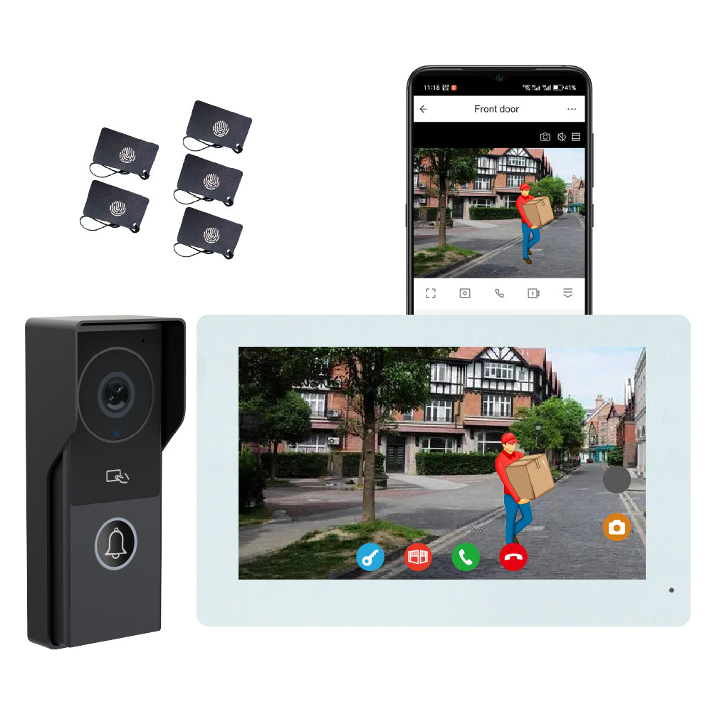 Anjielo 7 inch or 10 inch 1024x600 pixel IPS touch screen carries micro SD card with a 10-level, up to 512GB 2-wire digital video intercom kit