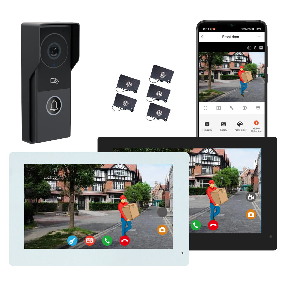 Anjielo 7 inch or 10 inch 1024x600 pixel IPS touch screen carries micro SD card with a 10-level, up to 512GB 2-wire digital video intercom kit