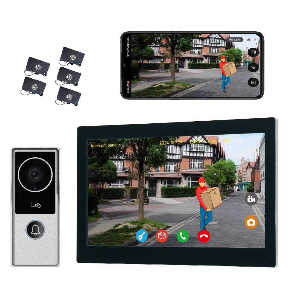 Anjielo 7 inch or 10 inch 1024x600 pixel IPS touch screen carries micro SD card with a 10-level, up to 512GB 2-wire digital video intercom kit