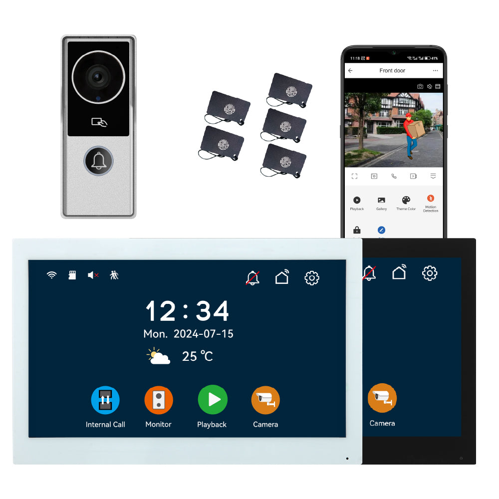 Anjielo 7 inch or 10 inch 1024x600 pixel IPS touch screen carries micro SD card with a 10-level, up to 512GB 2-wire digital video intercom kit