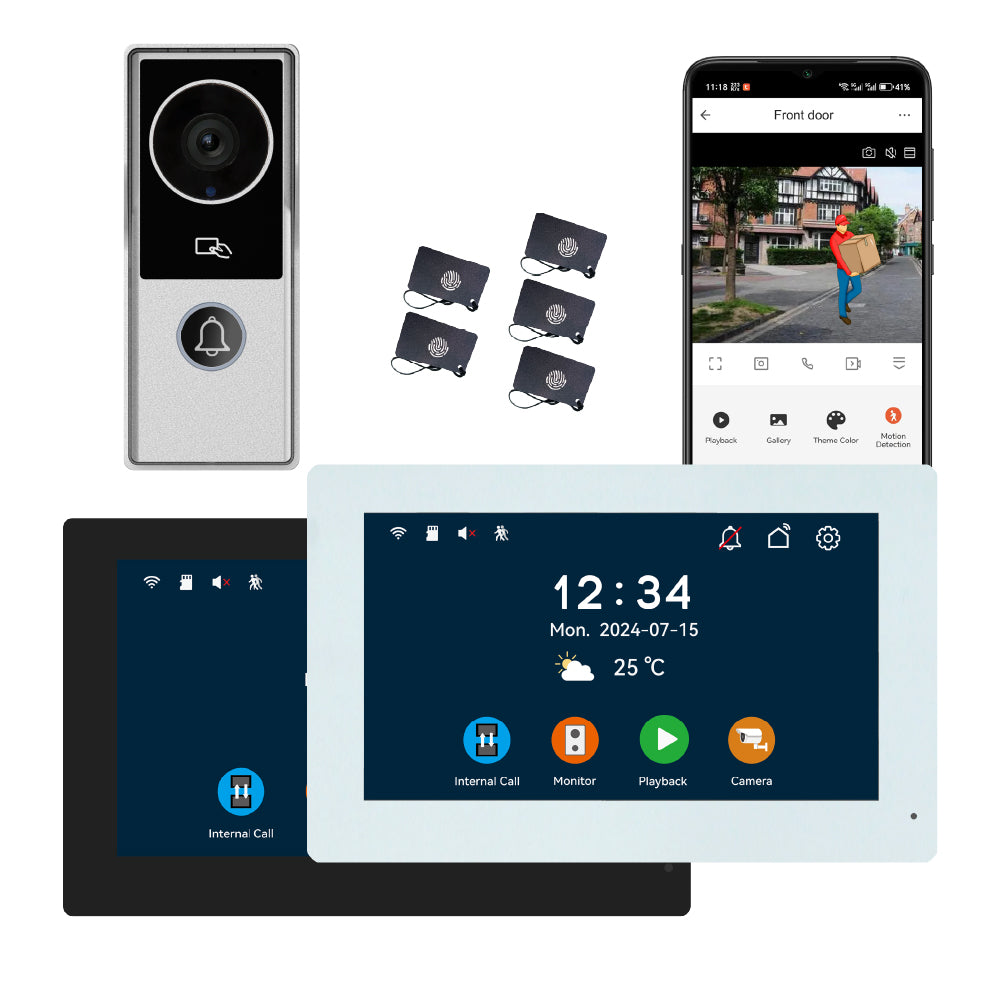 Anjielo 7 inch or 10 inch 1024x600 pixel IPS touch screen carries micro SD card with a 10-level, up to 512GB 2-wire digital video intercom kit