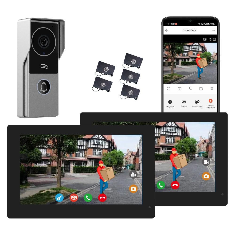 Anjielo 7 inch or 10 inch 1024x600 pixel IPS touch screen carries micro SD card with a 10-level, up to 512GB 2-wire digital video intercom kit