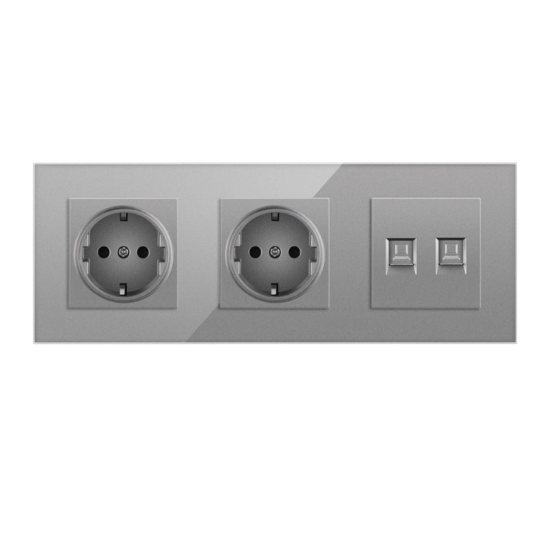 AnjieloSmart TVCAT5 double wall socket with EU plug, TV and internet RJ45 computer connection socket, glass frame