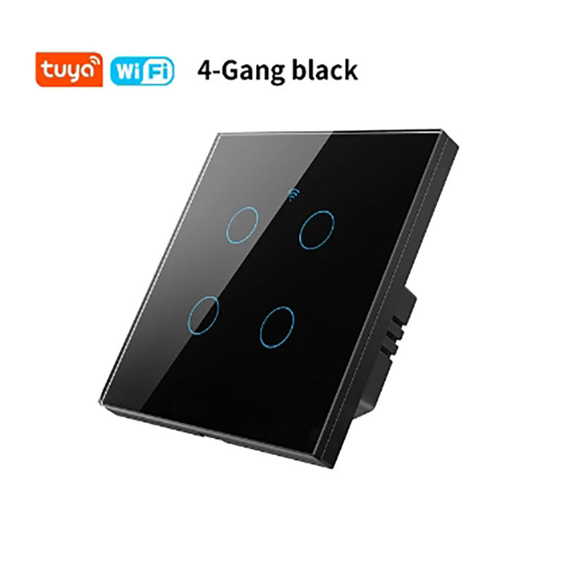AnjieloSmart Tuya WiFi EU Smart Light Switch, 1/2/3/4 Gang Wall Touch Panel, with/without Neutral Wire options.