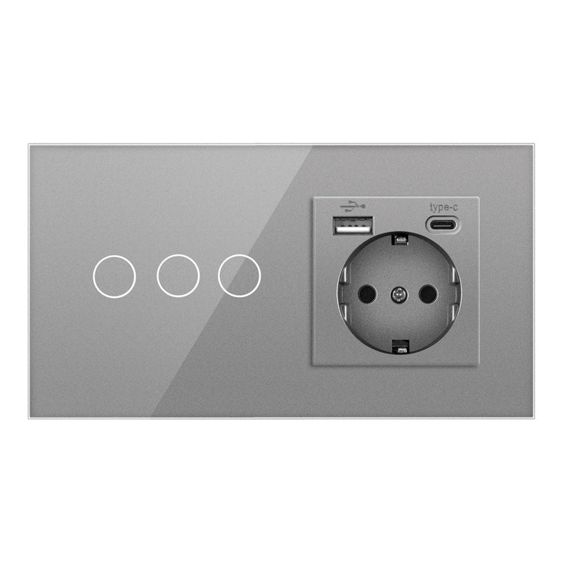 AnjieloSmart European standard Russian style touch sensor switch with socket, crystal glass panel wall switch and socket.
