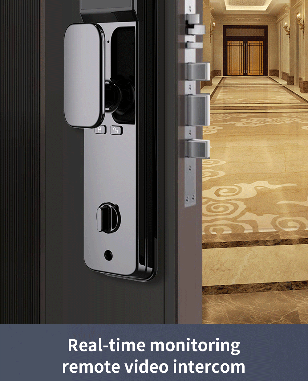 AnjieloSmart door lock 3D facial recognition/remote video intercom/temporary password/indoor large screen display/anti-theft alarm for Smart Home