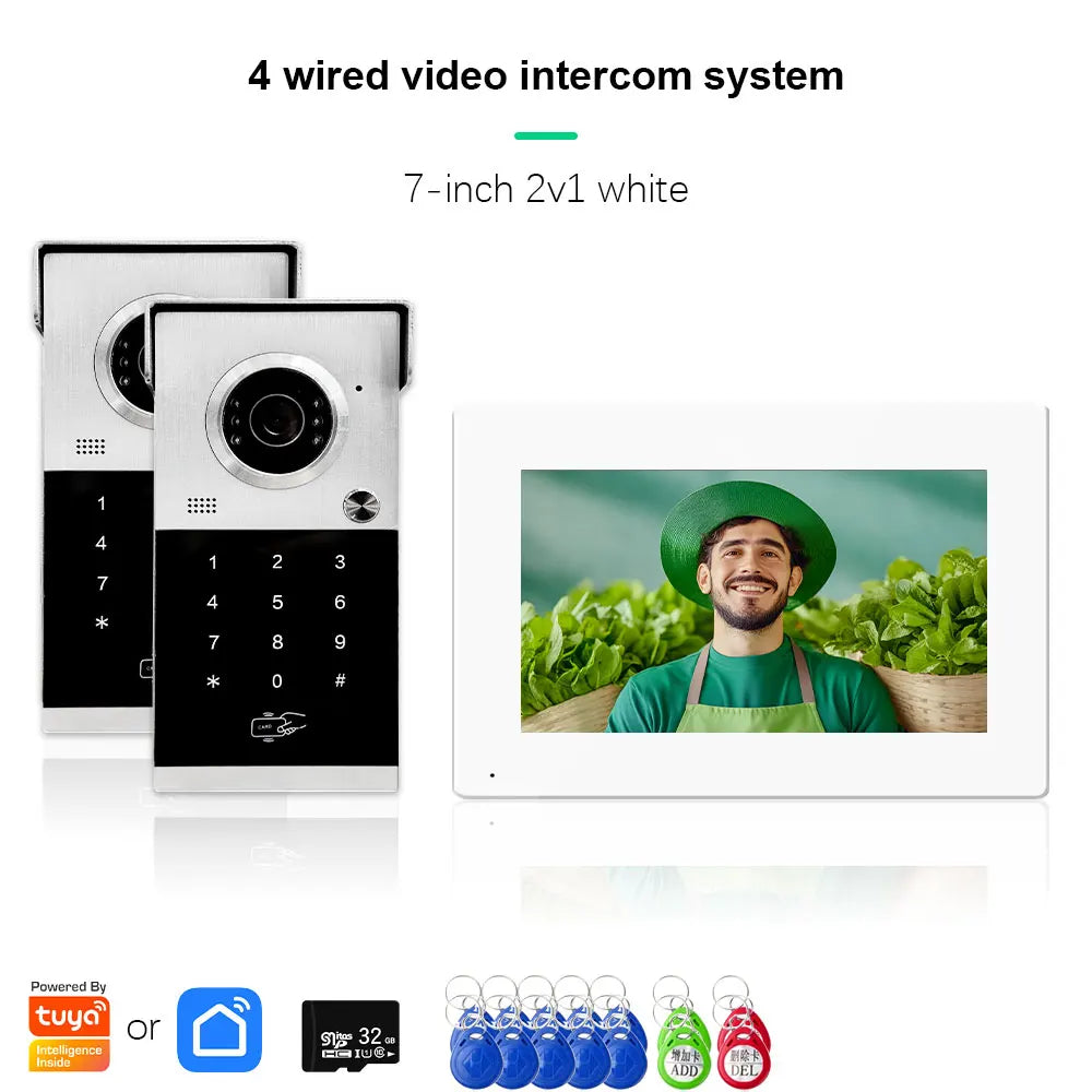 Anjielo Metal Doorbell Video Intercom System Touch Screen 4 in 1 Unlock Mobile Tuya Remote Security Home Protection