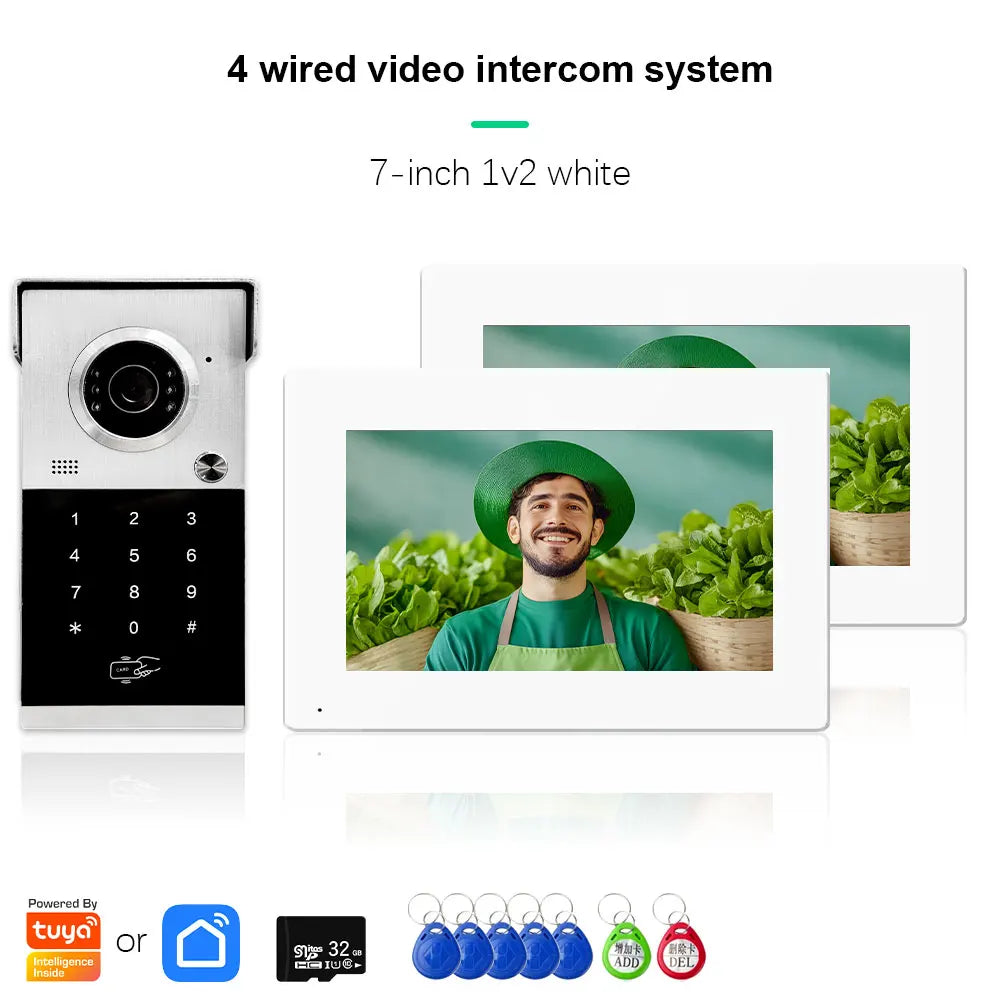 Anjielo Metal Doorbell Video Intercom System Touch Screen 4 in 1 Unlock Mobile Tuya Remote Security Home Protection