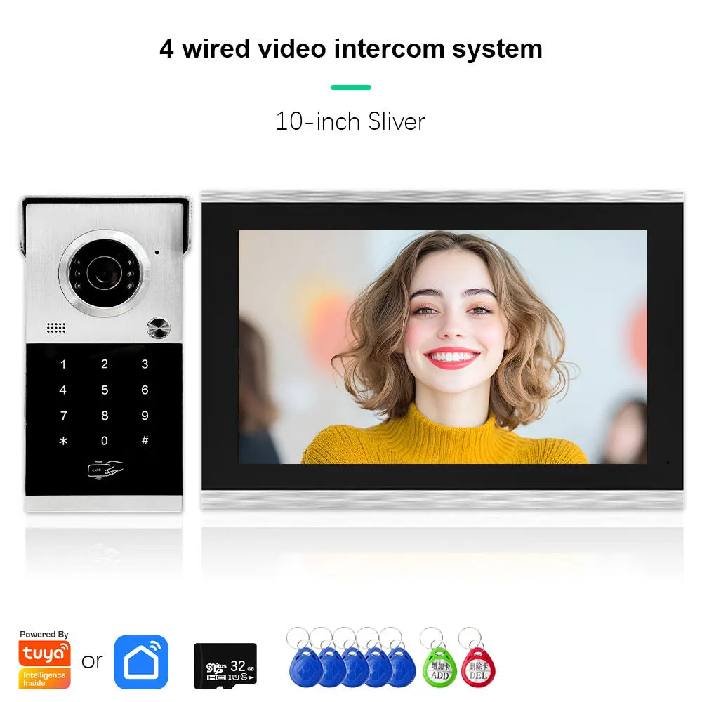 Anjielo Metal Doorbell Video Intercom System Touch Screen 4 in 1 Unlock Mobile Tuya Remote Security Home Protection