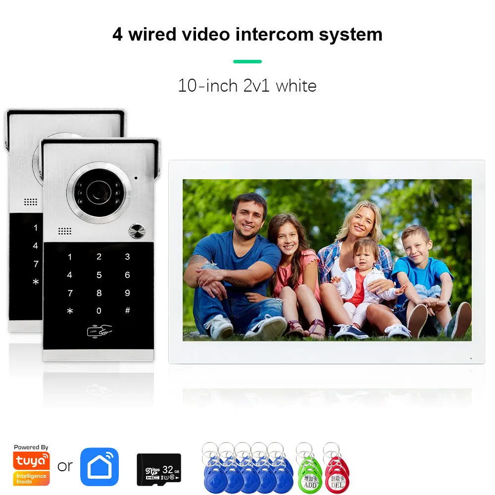 Anjielo Metal Doorbell Video Intercom System Touch Screen 4 in 1 Unlock Mobile Tuya Remote Security Home Protection