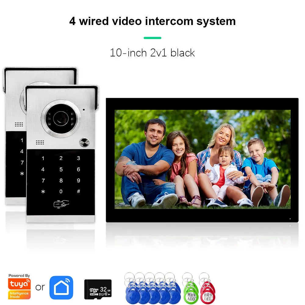 Anjielo Metal Doorbell Video Intercom System Touch Screen 4 in 1 Unlock Mobile Tuya Remote Security Home Protection