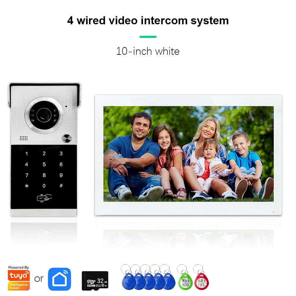 Anjielo Metal Doorbell Video Intercom System Touch Screen 4 in 1 Unlock Mobile Tuya Remote Security Home Protection
