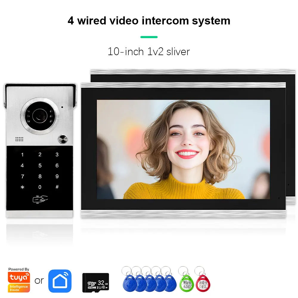 Anjielo Metal Doorbell Video Intercom System Touch Screen 4 in 1 Unlock Mobile Tuya Remote Security Home Protection