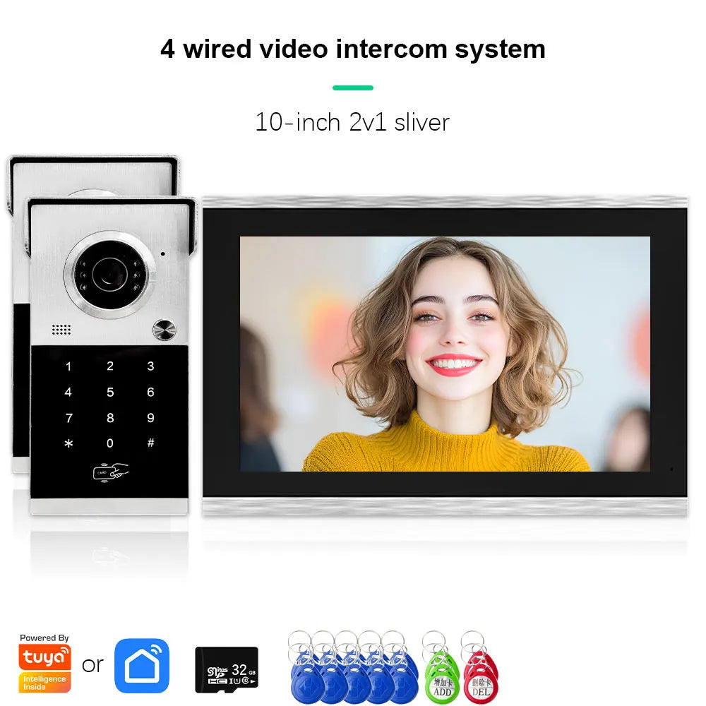 Anjielo Metal Doorbell Video Intercom System Touch Screen 4 in 1 Unlock Mobile Tuya Remote Security Home Protection