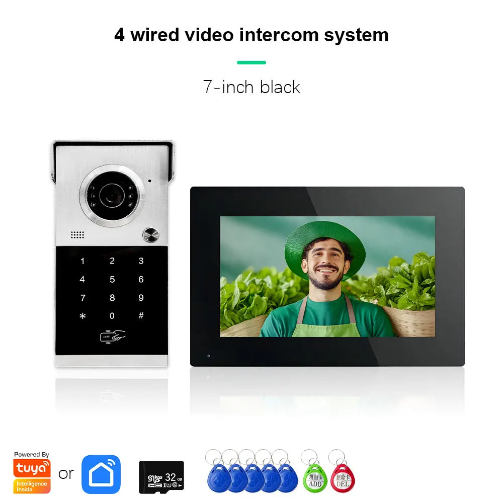 Anjielo Metal Doorbell Video Intercom System Touch Screen 4 in 1 Unlock Mobile Tuya Remote Security Home Protection