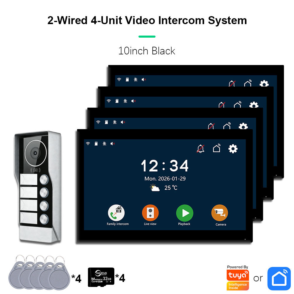 AnjieloSmart Tuya Smart 2-Wire Video Intercom System 7" 10" HD Touch Screen for 2-4 Families