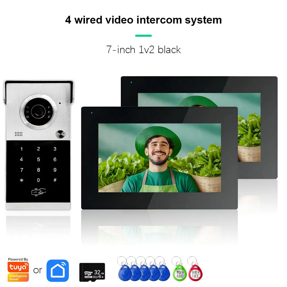 Anjielo Metal Doorbell Video Intercom System Touch Screen 4 in 1 Unlock Mobile Tuya Remote Security Home Protection
