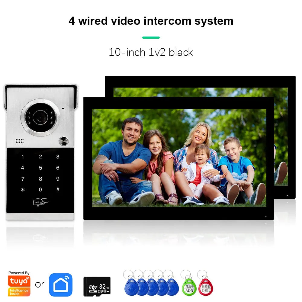 Anjielo Metal Doorbell Video Intercom System Touch Screen 4 in 1 Unlock Mobile Tuya Remote Security Home Protection