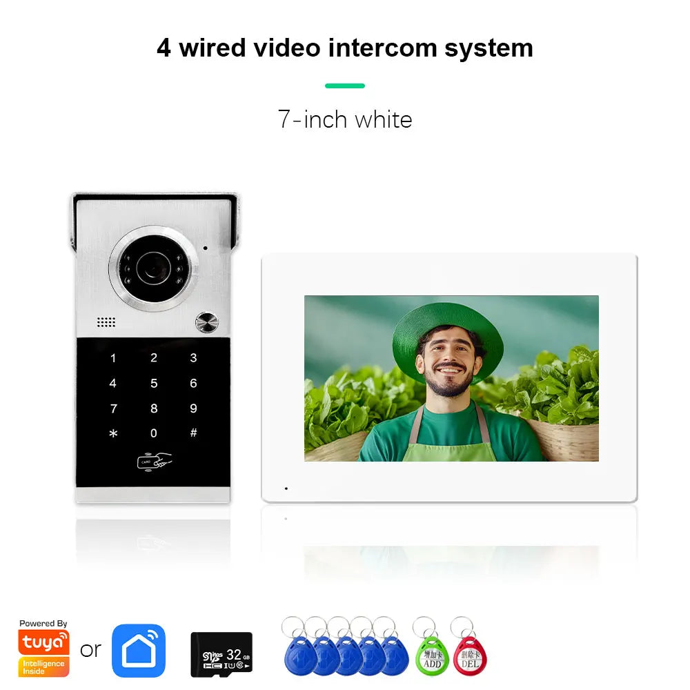Anjielo Metal Doorbell Video Intercom System Touch Screen 4 in 1 Unlock Mobile Tuya Remote Security Home Protection