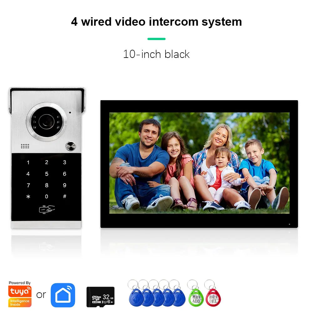 Anjielo Metal Doorbell Video Intercom System Touch Screen 4 in 1 Unlock Mobile Tuya Remote Security Home Protection