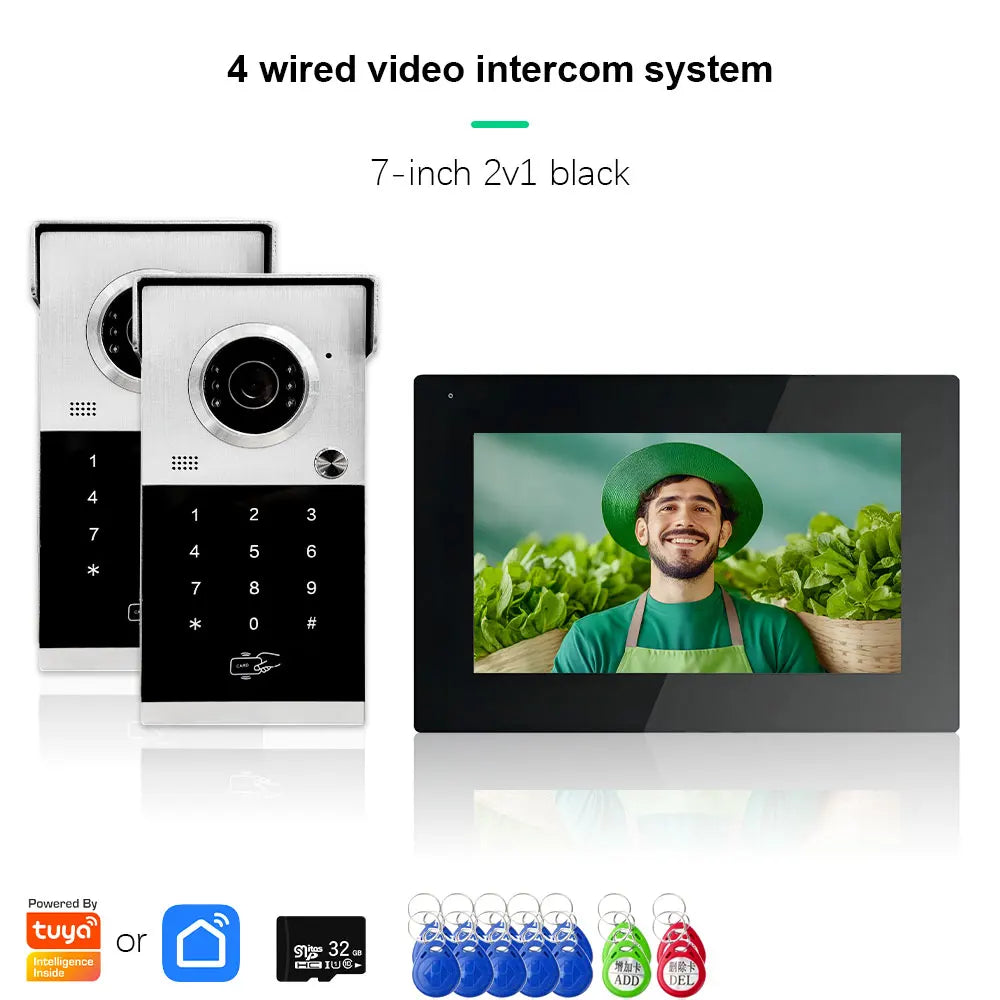 Anjielo Metal Doorbell Video Intercom System Touch Screen 4 in 1 Unlock Mobile Tuya Remote Security Home Protection