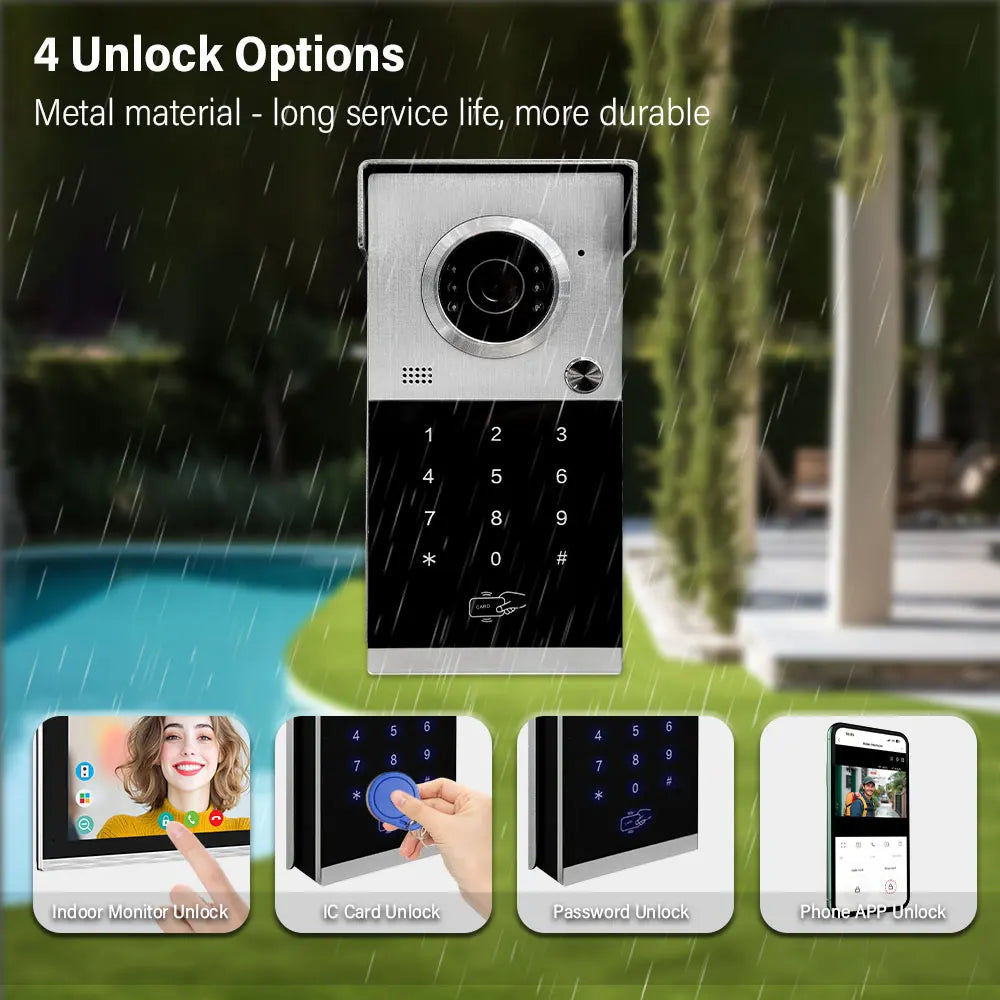 Anjielo Metal Doorbell Video Intercom System Touch Screen 4 in 1 Unlock Mobile Tuya Remote Security Home Protection