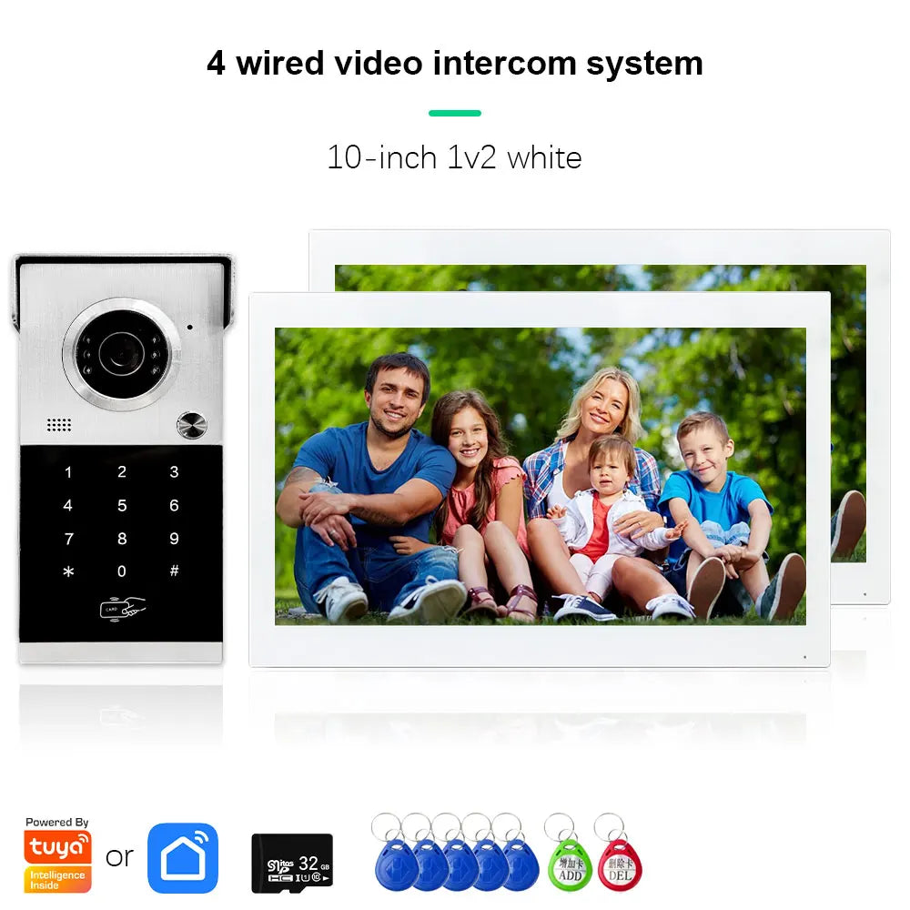 Anjielo Metal Doorbell Video Intercom System Touch Screen 4 in 1 Unlock Mobile Tuya Remote Security Home Protection