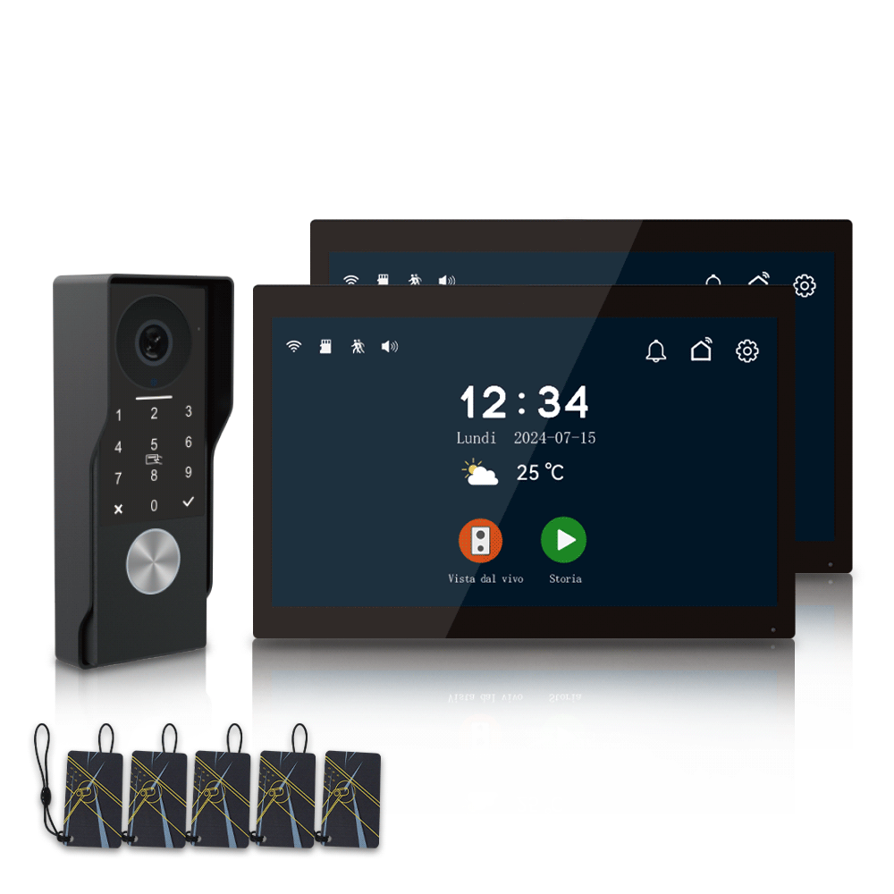 AnjieloSmart 1080P waterproof touch screen card swipe password unlock 2-line video intercom two-way audio kit