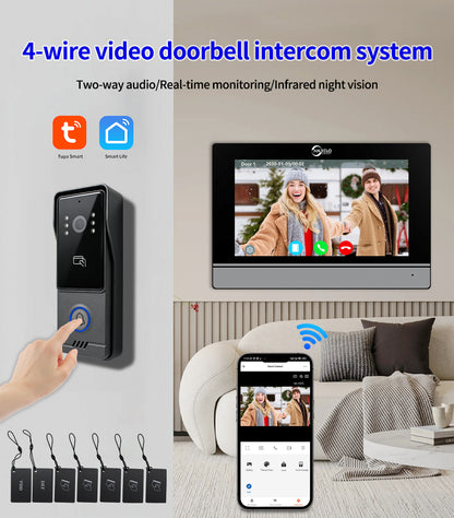 AnjieloSmart Latest Video Door Phone Access Control System - 1080P HD, IC Card & NFC Unlock, 7/10-inch Touchscreen Indoor Monitor, Tuya App Support