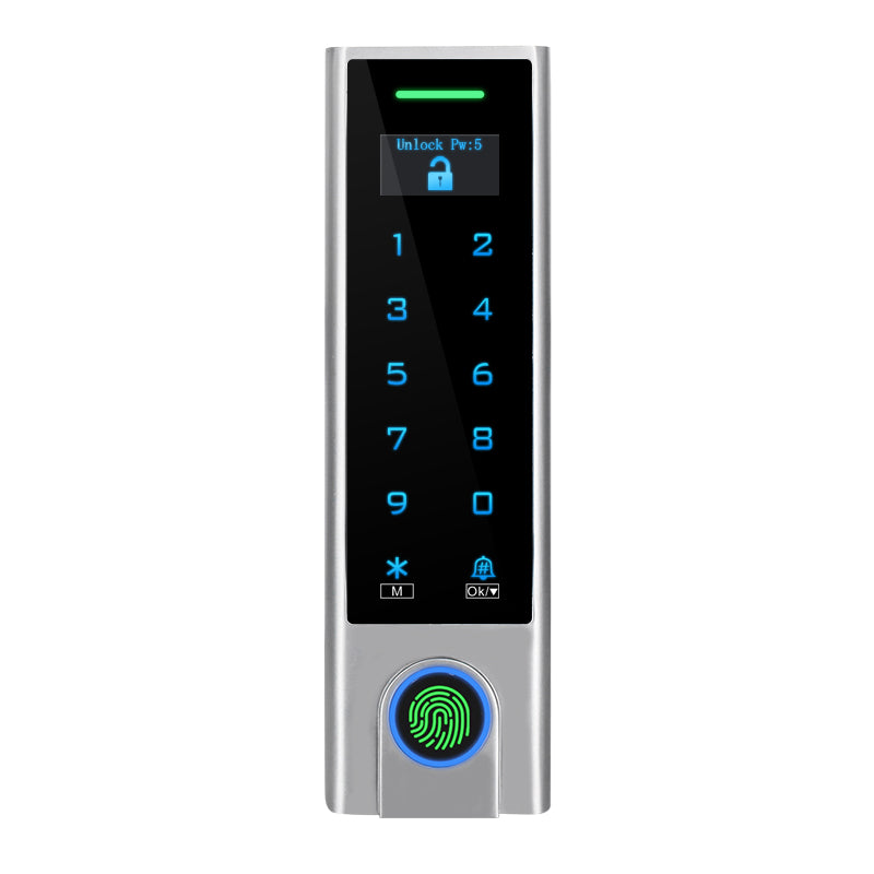 Anjielo Tuya WiFi Fingerprint Access Control Keypad, IP66 Waterproof Metal RFID Card Reader, OLED Display, 4 in 1 Keyless Entry Door Access Controller for Home Office