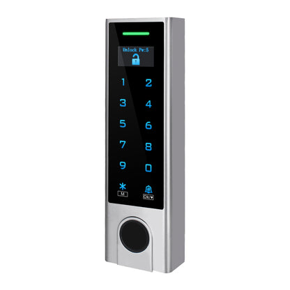 Anjielo Tuya WiFi Fingerprint Access Control Keypad, IP66 Waterproof Metal RFID Card Reader, OLED Display, 4 in 1 Keyless Entry Door Access Controller for Home Office