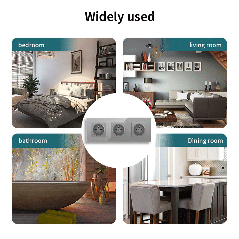 AnjieloSmart European standard 86 type 228*86mm French style three-gang socket with glass panel, 16A wall power socket Smart Switch