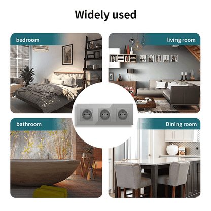 AnjieloSmart European standard 86 type 228*86mm French style three-gang socket with glass panel, 16A wall power socket Smart Switch